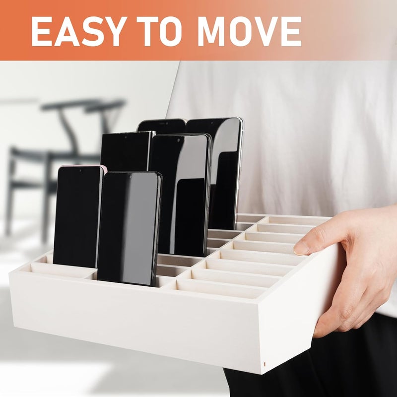 Lzttyee Wooden 24-Grid Cell Phones Storage Box Desktop Mobile Phone Holder Organizer for Office School Classroom (24-Grid White) - Image 5